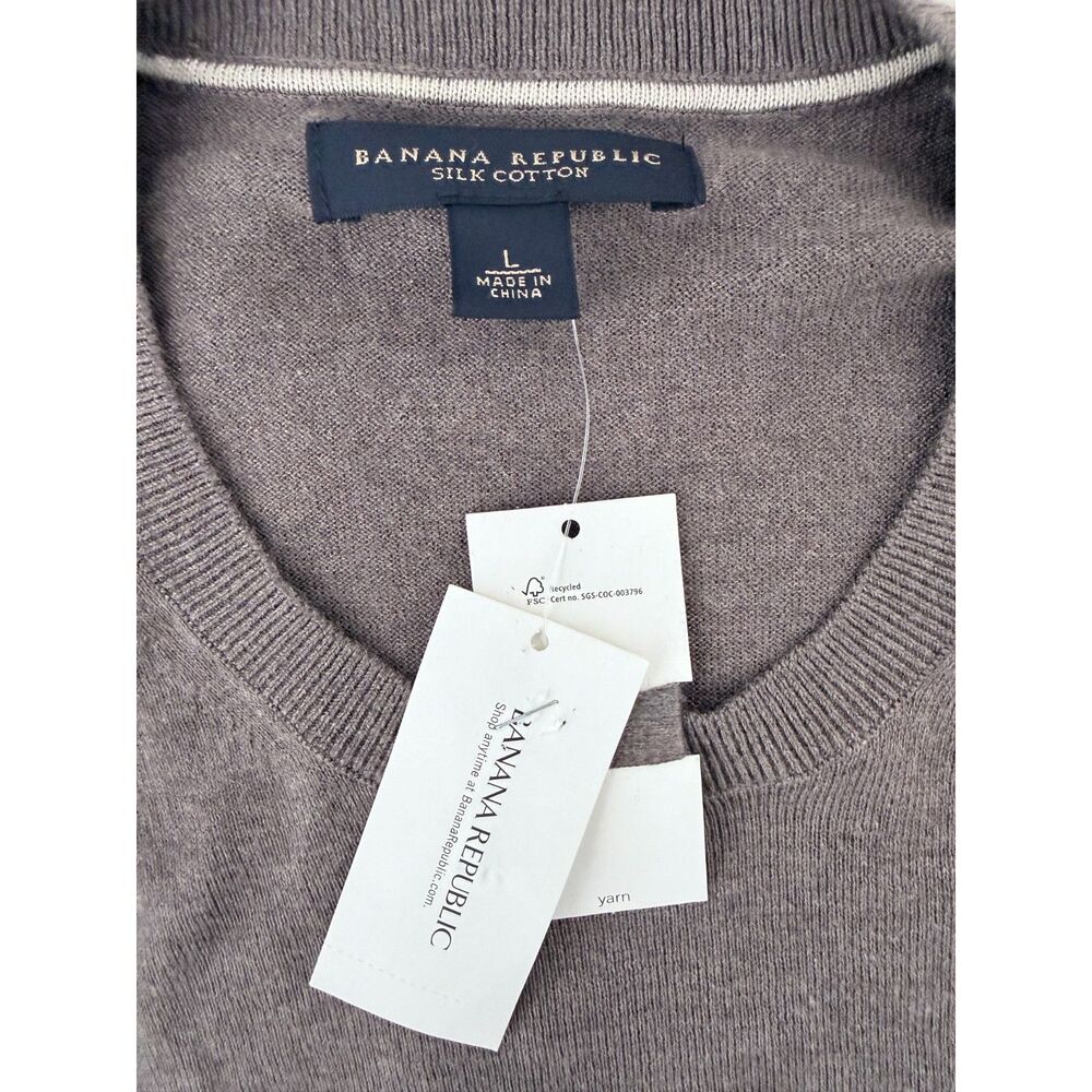 Banana Republic Silk Cotton Crewneck Sweater Size L Brown Gray NWT